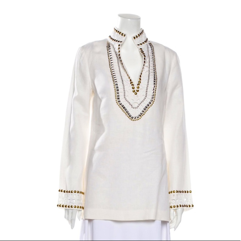Tory Burch Cream Tunic with Gold Stud Trim